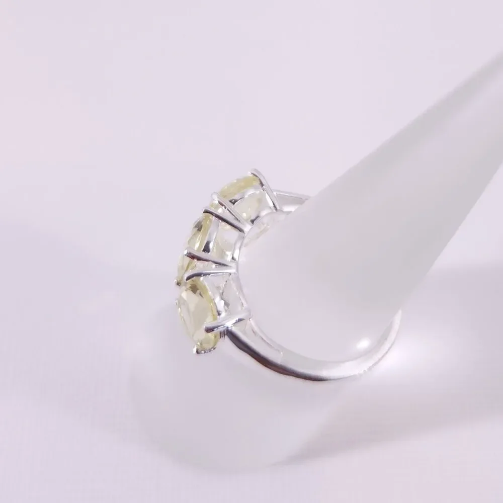 Brazilian Lemon Quartz Trilogy Ring 3.8 Carats tw Sterling Silver Size 5